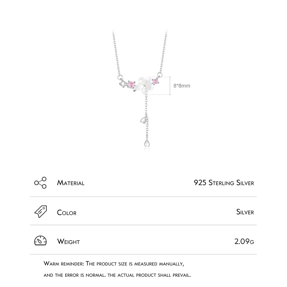 Elegant Simple Style Flower Sterling Silver Plating Three-dimensional Inlay Shell Zircon Rhodium Plated Pendant Necklace