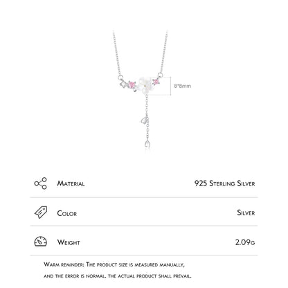 Elegant Simple Style Flower Sterling Silver Plating Three-dimensional Inlay Shell Zircon Rhodium Plated Pendant Necklace