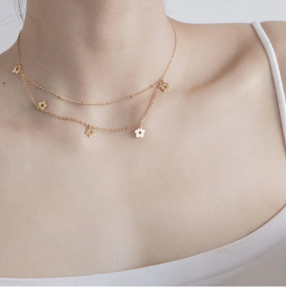 Elegant Simple Style Flower Titanium Steel Plating 18k Gold Plated Double Layer Necklaces