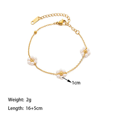 304 Stainless Steel 18K Gold Plated Elegant Simple Style Polishing Plating Inlay Flower Plastic Bracelets Necklace