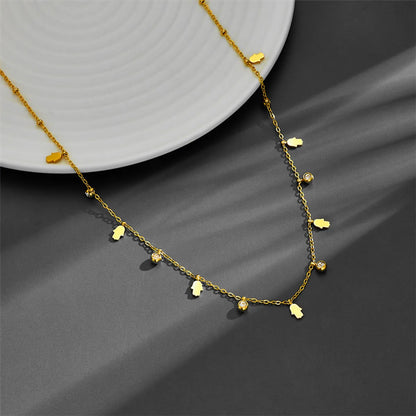 Elegant Simple Style Four Leaf Clover Hand Of Fatima Titanium Steel Plating Inlay Zircon Necklace