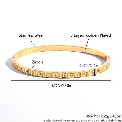 Elegant Simple Style Geometric 304 Stainless Steel 18K Gold Plated White Gold Plated Gold Plated Zircon Bangle In Bulk