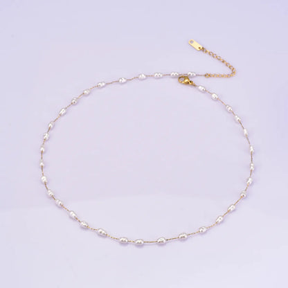 Wholesale Jewelry Elegant Simple Style Geometric 304 Stainless Steel Baroque Pearl Titanium Steel Freshwater Pearl 18K Gold Plated Necklace