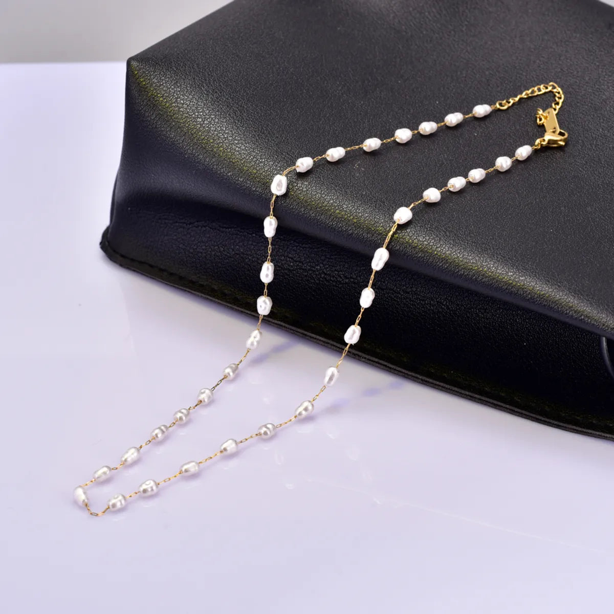 Wholesale Jewelry Elegant Simple Style Geometric 304 Stainless Steel Baroque Pearl Titanium Steel Freshwater Pearl 18K Gold Plated Necklace