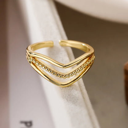 Elegant Simple Style Geometric Copper Plating Inlay Zircon 18k Gold Plated Open Rings