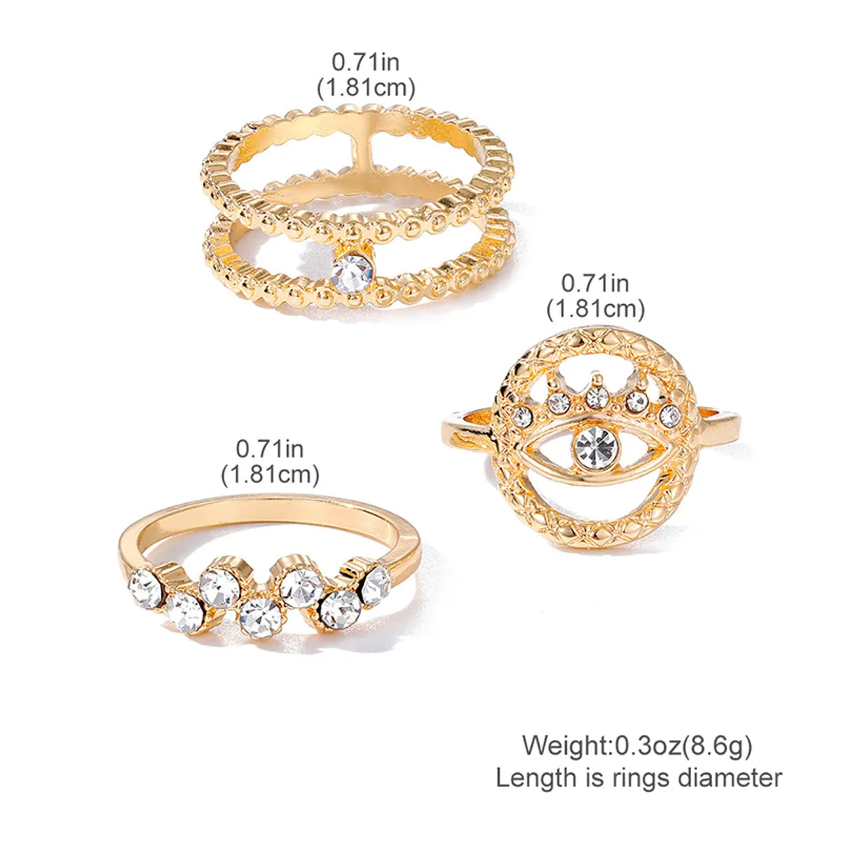 Elegant Simple Style Geometric Devil's Eye Alloy Rhinestone Rhinestones Women's Rings