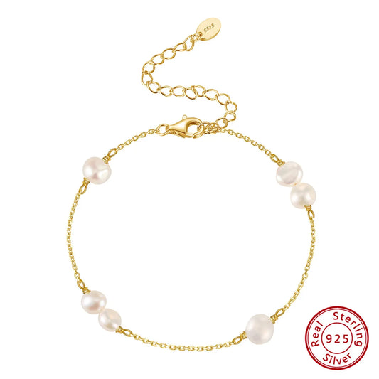 Elegant Simple Style Geometric Freshwater Pearl Sterling Silver Plating 14k Gold Plated Bracelets