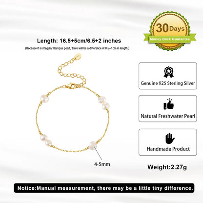 Elegant Simple Style Geometric Freshwater Pearl Sterling Silver Plating 14k Gold Plated Bracelets