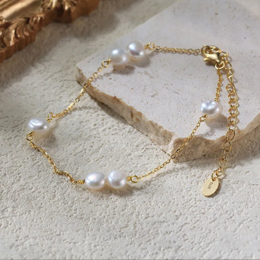 Elegant Simple Style Geometric Freshwater Pearl Sterling Silver Plating 14k Gold Plated Bracelets