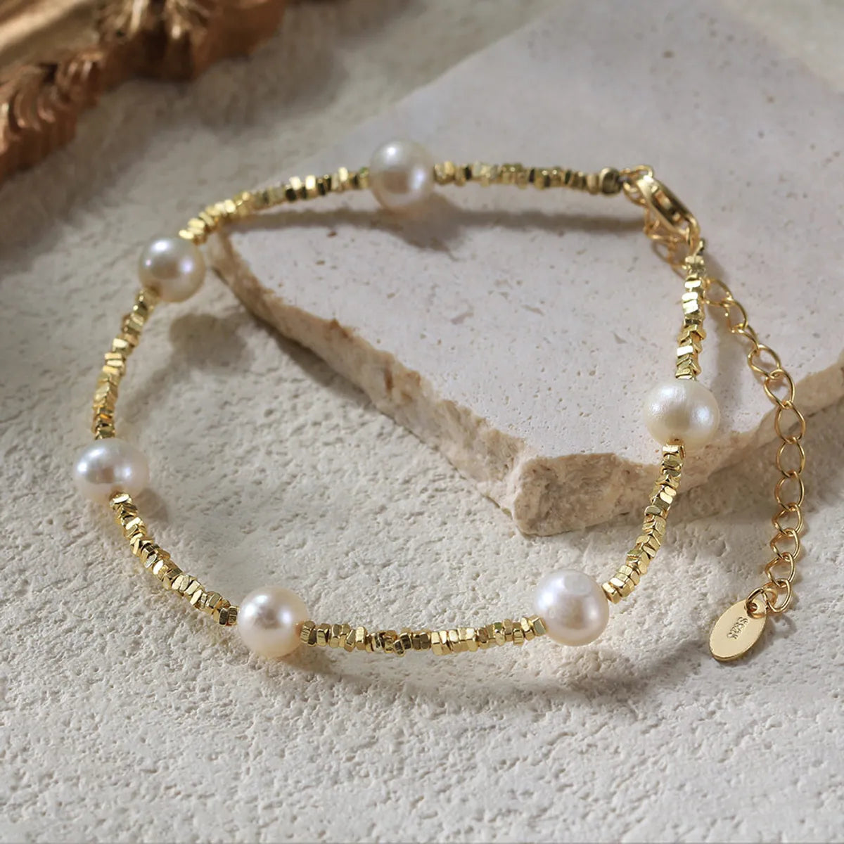 Elegant Simple Style Geometric Freshwater Pearl Sterling Silver Plating 14k Gold Plated Bracelets