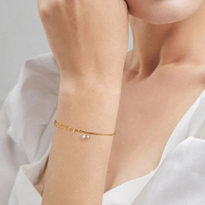 Elegant Simple Style Geometric Freshwater Pearl Sterling Silver Plating 14k Gold Plated Bracelets