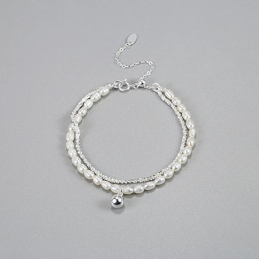 Elegant Simple Style Geometric Freshwater Pearl Sterling Silver Plating Bracelets