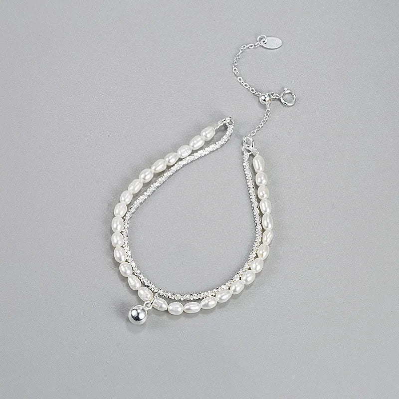 Elegant Simple Style Geometric Freshwater Pearl Sterling Silver Plating Bracelets