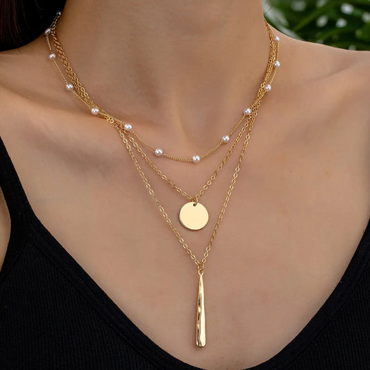 Elegant Simple Style Geometric Round Water Droplets Metal Zinc Alloy Wholesale Three Layer Necklace