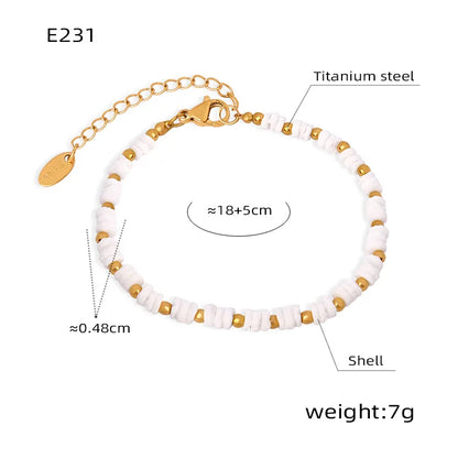 Elegant Simple Style Geometric Shell Titanium Steel Beaded Plating 18k Gold Plated Unisex Bracelets