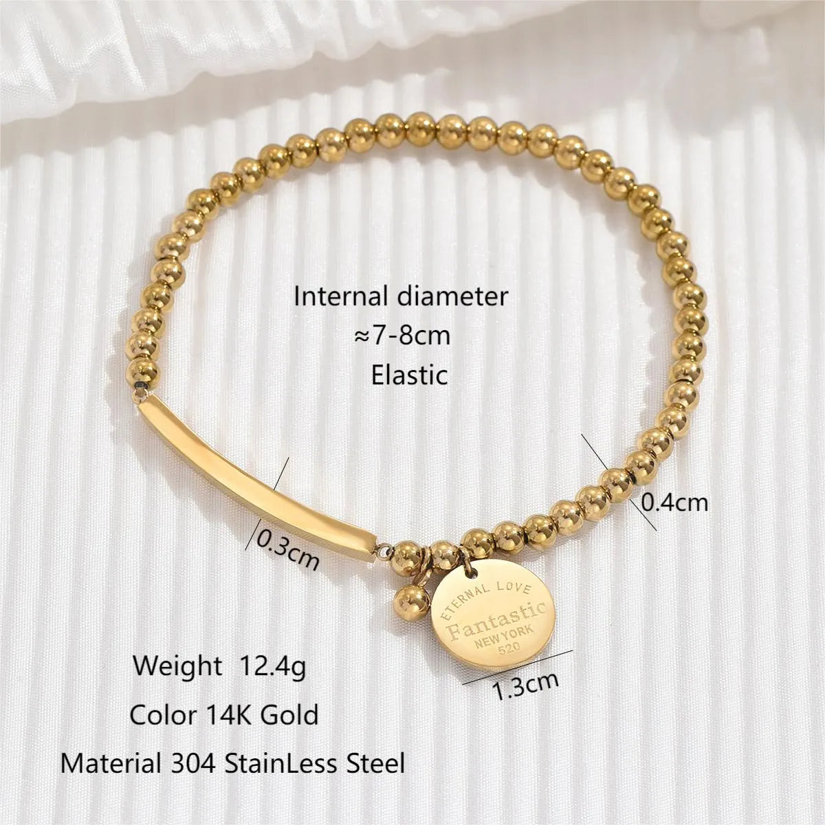 Elegant Simple Style Geometric Stainless Steel Beaded Plating 14k Gold Plated Bracelets