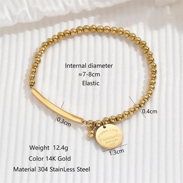 Elegant Simple Style Geometric Stainless Steel Beaded Plating 14k Gold Plated Bracelets