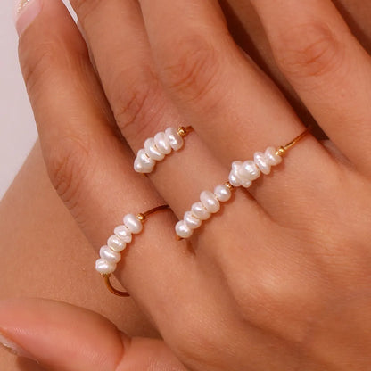 Elegant Simple Style Geometric Stainless Steel Pearl Rings 1 Piece