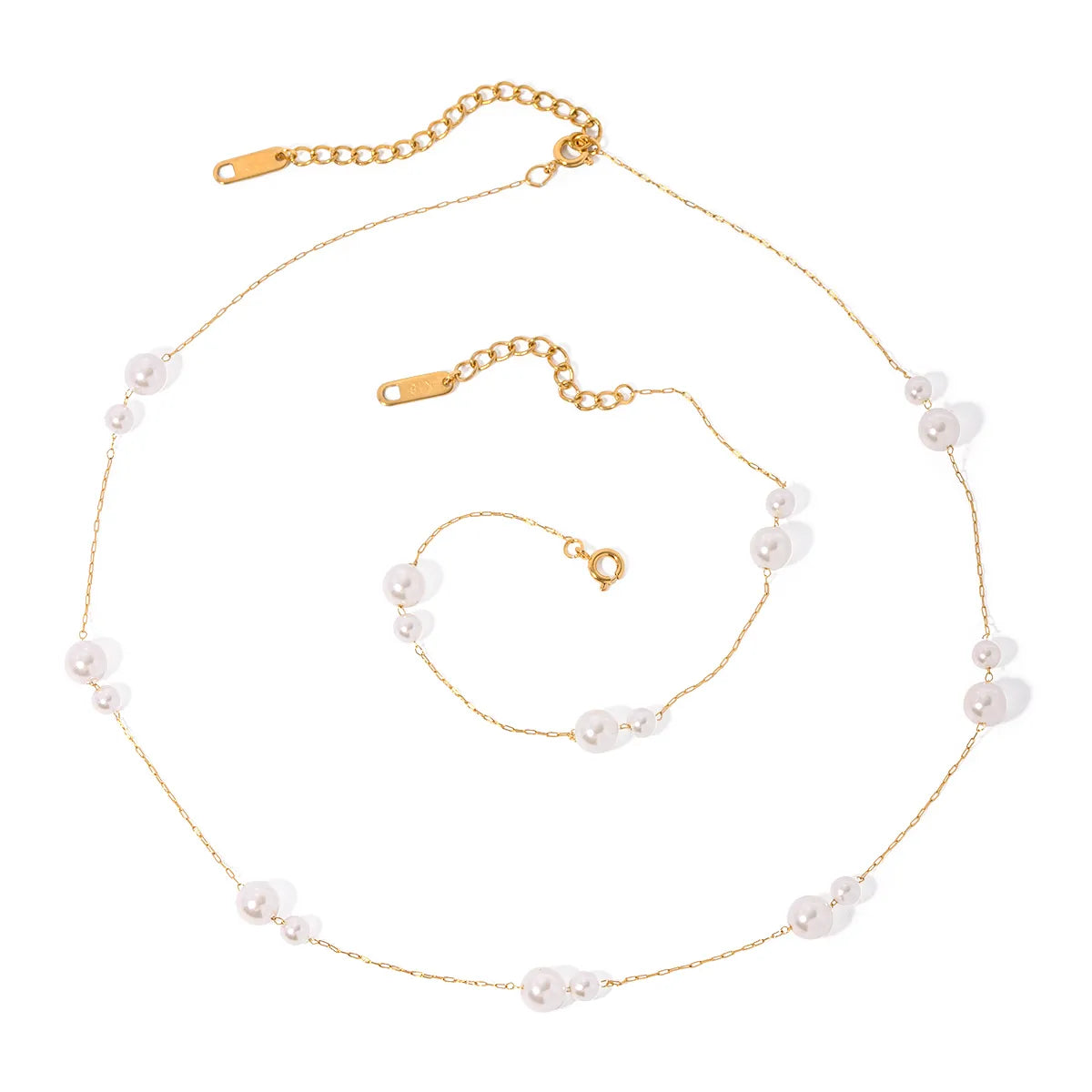 Elegant Simple Style Geometric Stainless Steel Plating Inlay Artificial Pearls 18k Gold Plated Bracelets Necklace