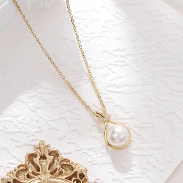 Elegant Simple Style Geometric Stainless Steel Plating Inlay Artificial Pearls 18k Gold Plated Pendant Necklace