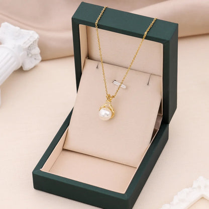 Elegant Simple Style Geometric Stainless Steel Plating Inlay Artificial Pearls 18k Gold Plated Pendant Necklace