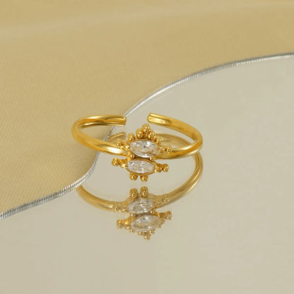 Elegant Simple Style Geometric Stainless Steel Plating Inlay Rhinestones 18k Gold Plated Open Rings