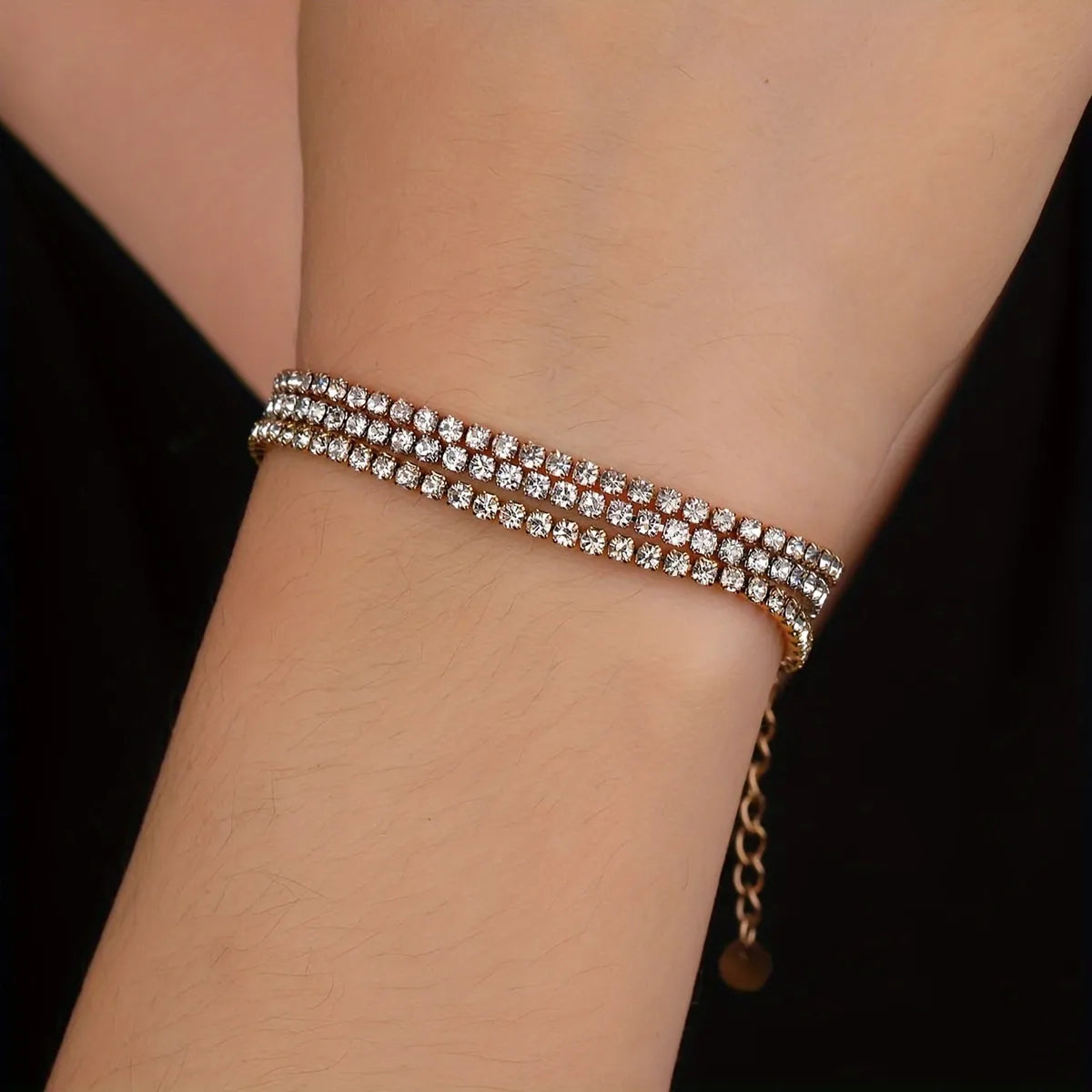 Elegant Simple Style Geometric Stainless Steel Plating Inlay Zircon White Gold Plated Gold Plated Tennis Bracelet