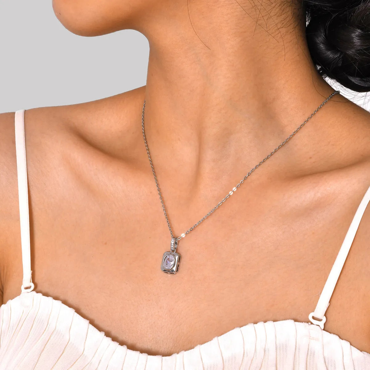 Elegant Simple Style Geometric Stainless Steel Zircon Pendant Necklace