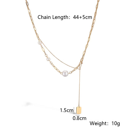 Elegant Simple Style Geometric Titanium Steel Plating Inlay Artificial Pearls 18k Gold Plated Necklace