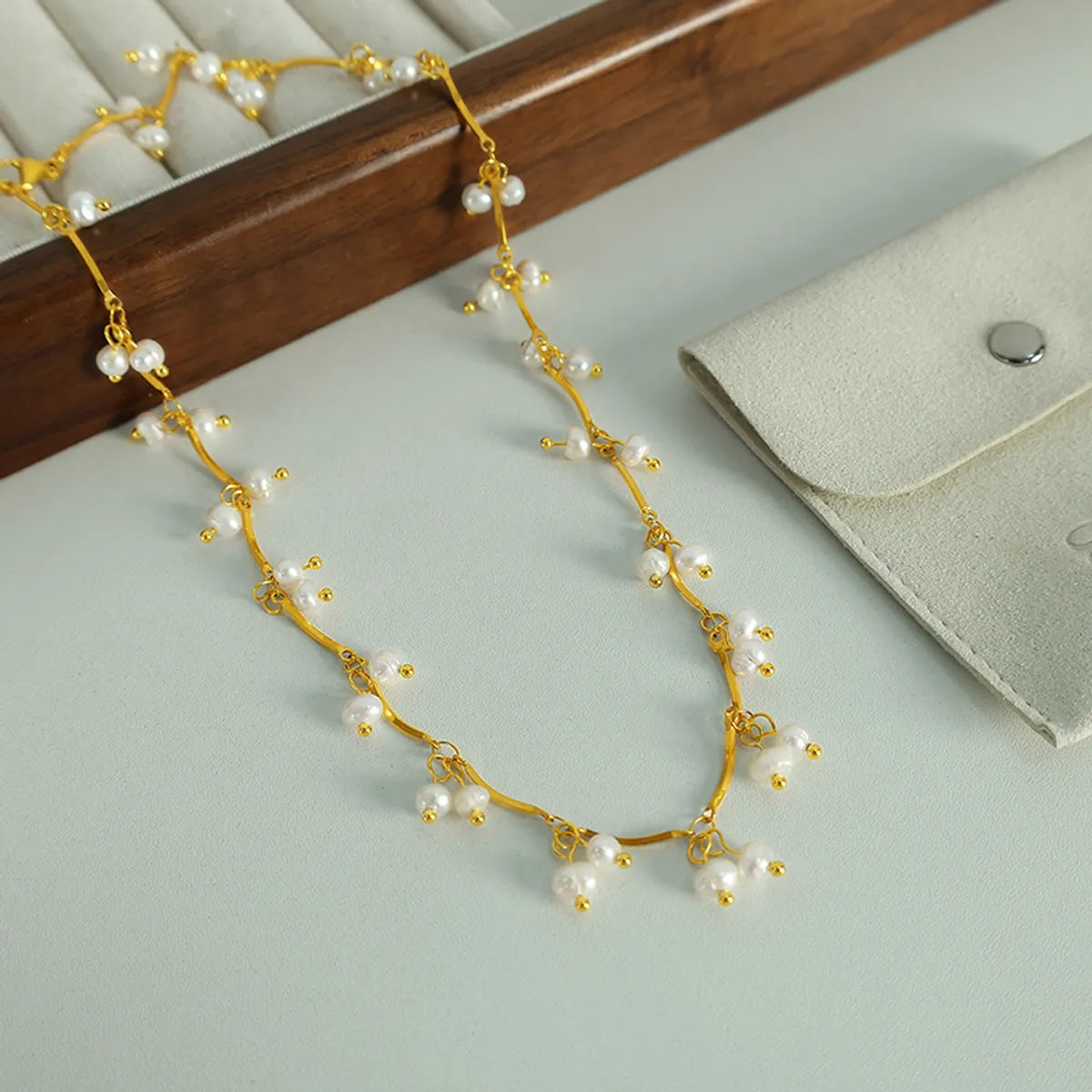 Elegant Simple Style Geometric Titanium Steel Plating Inlay Freshwater Pearl 18k Gold Plated Necklace