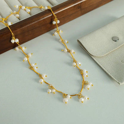 Elegant Simple Style Geometric Titanium Steel Plating Inlay Freshwater Pearl 18k Gold Plated Necklace