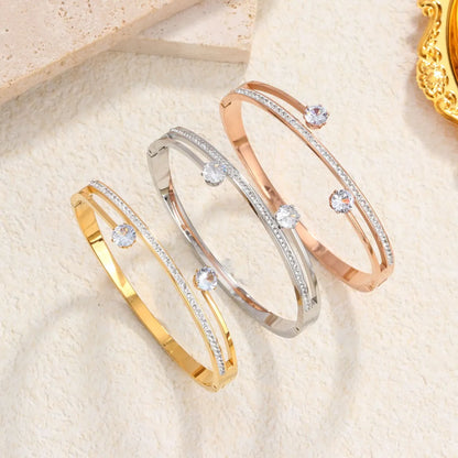 Elegant Simple Style Geometric Titanium Steel Plating Inlay Rhinestones 18k Gold Plated Bangle