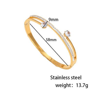 Elegant Simple Style Geometric Titanium Steel Plating Inlay Rhinestones 18k Gold Plated Bangle