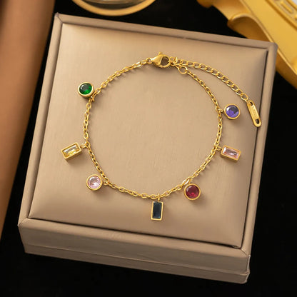 304 Stainless Steel 18K Gold Plated Elegant Simple Style Plating Inlay Geometric Artificial Rhinestones Bracelets Necklace