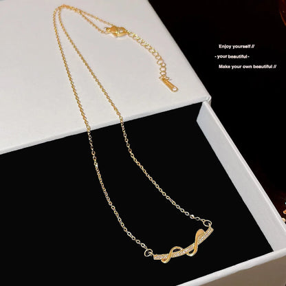 Elegant Simple Style Geometric Titanium Steel Plating Inlay Zircon 18k Gold Plated Pendant Necklace