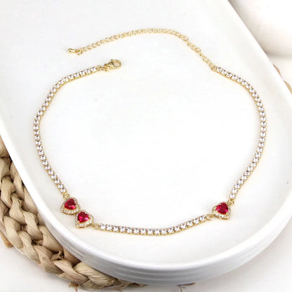 Elegant Simple Style Heart Shape Copper Gold Plated Zircon Necklace In Bulk