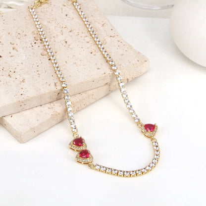 Elegant Simple Style Heart Shape Copper Gold Plated Zircon Necklace In Bulk