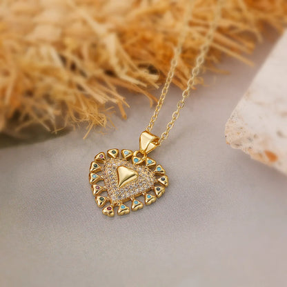 Elegant Simple Style Heart Shape Copper Plating Inlay Zircon 18k Gold Plated Pendant Necklace