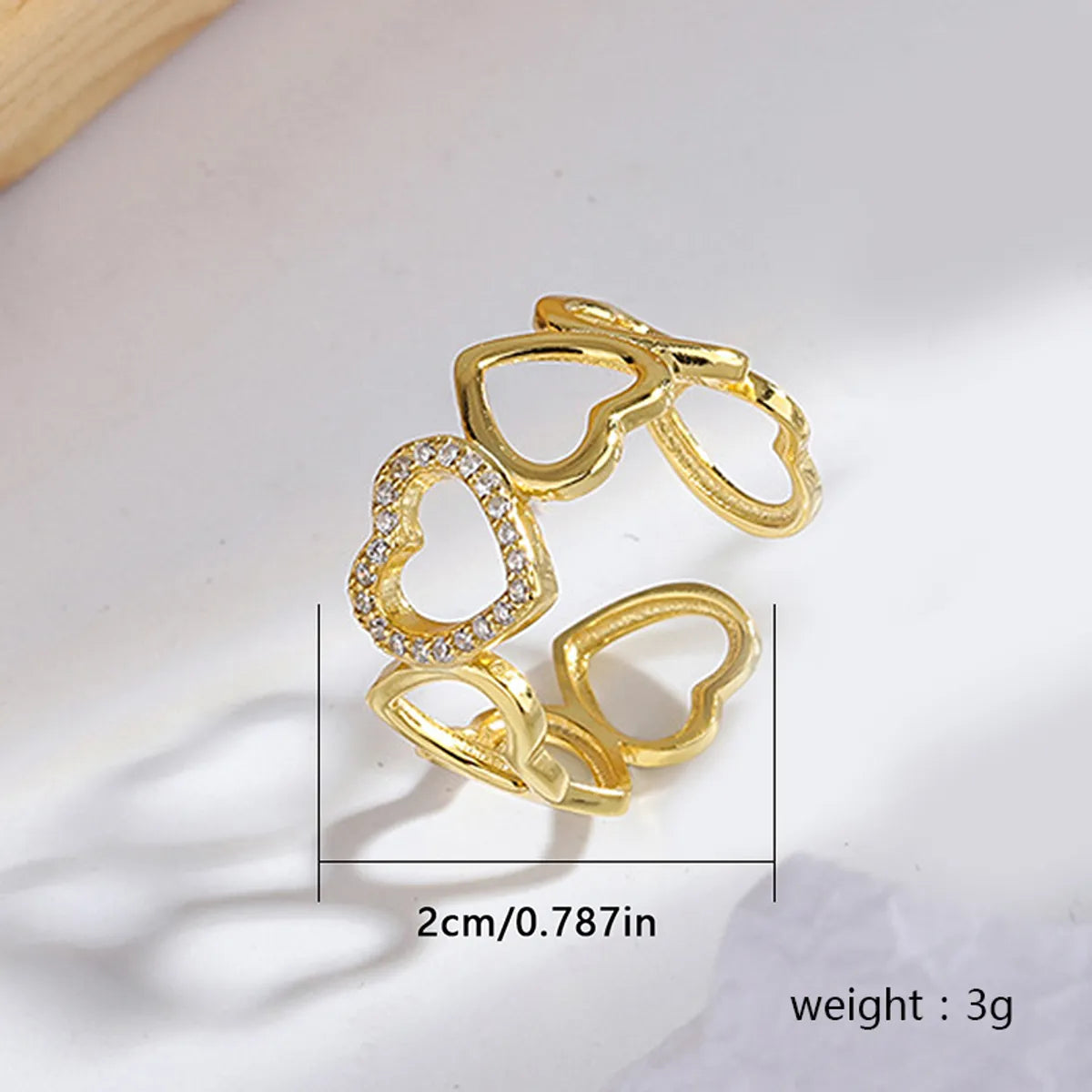 Elegant Simple Style Heart Shape Copper Zircon White Gold Plated Open Rings