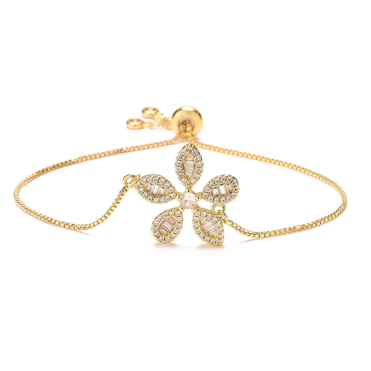 Elegant Simple Style Heart Shape Flower Copper Plating Inlay Zircon 18k Gold Plated Bracelets