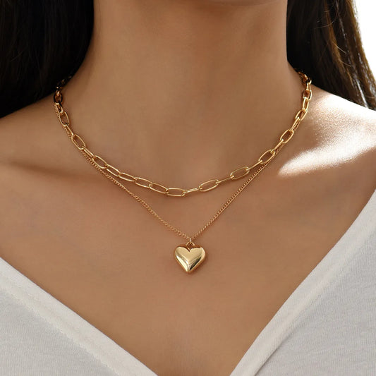 Elegant Simple Style Heart Shape Iron Layered Women's Layered Necklaces