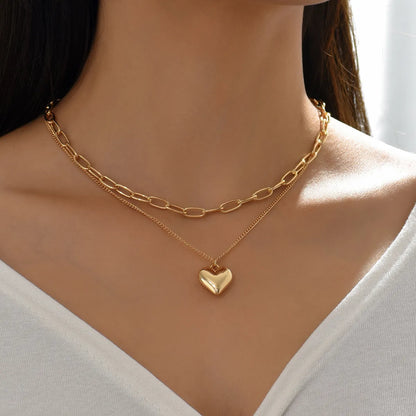 Elegant Simple Style Heart Shape Iron Layered Women's Layered Necklaces