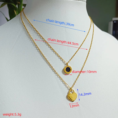 Elegant Simple Style Heart Shape Roman Numeral Stainless Steel Plating Inlay Acrylic 18k Gold Plated Layered Necklaces