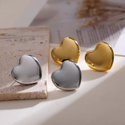 Elegant Simple Style Heart Shape Stainless Steel Plating 18k Gold Plated Earrings Necklace