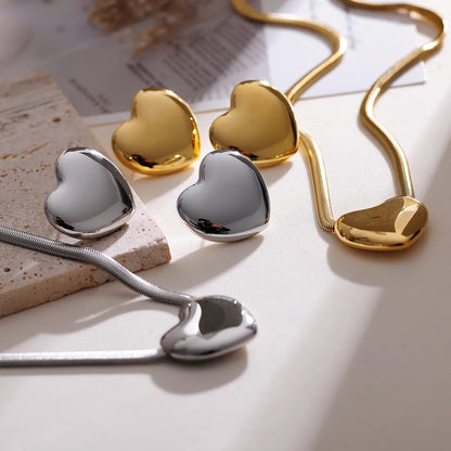 Elegant Simple Style Heart Shape Stainless Steel Plating 18k Gold Plated Earrings Necklace