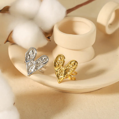 Wholesale Elegant Simple Style Heart Shape Stainless Steel Plating 18k Gold Plated Rings Necklace