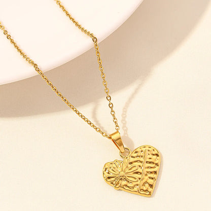 Wholesale Jewelry Elegant Simple Style Heart Shape 304 Stainless Steel 18K Gold Plated Plating Hollow Out Pendant Necklace