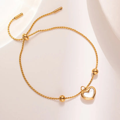 Elegant Simple Style Heart Shape Steel Plating Inlay Shell 18k Gold Plated Bracelets