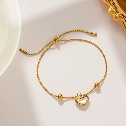 Elegant Simple Style Heart Shape Steel Plating Inlay Shell 18k Gold Plated Bracelets