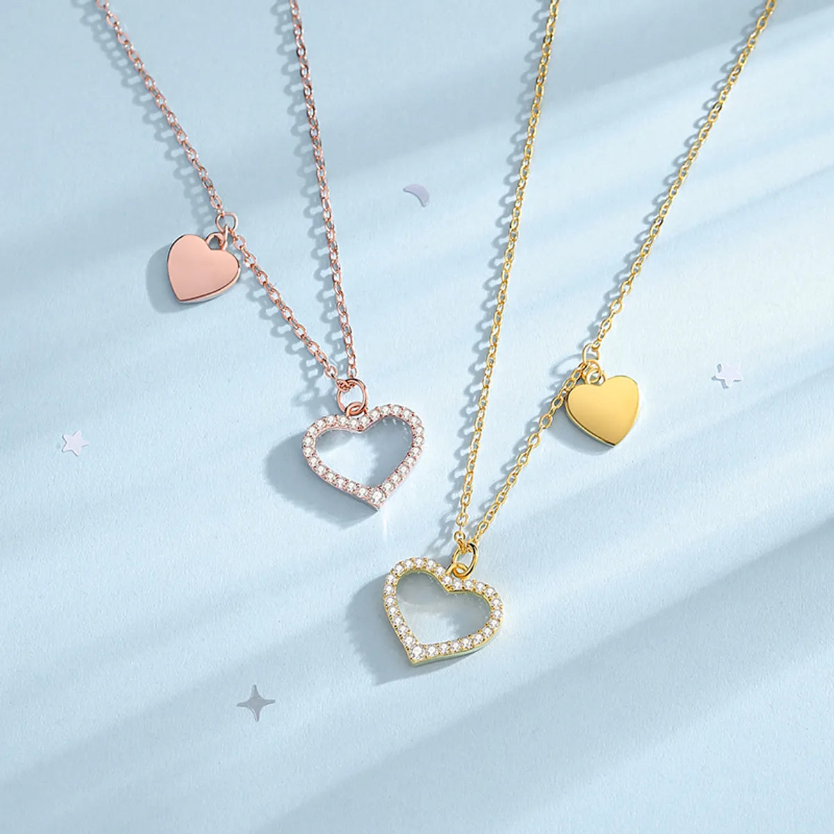 Elegant Simple Style Heart Shape Sterling Silver Plating Inlay Zircon Pendant Necklace